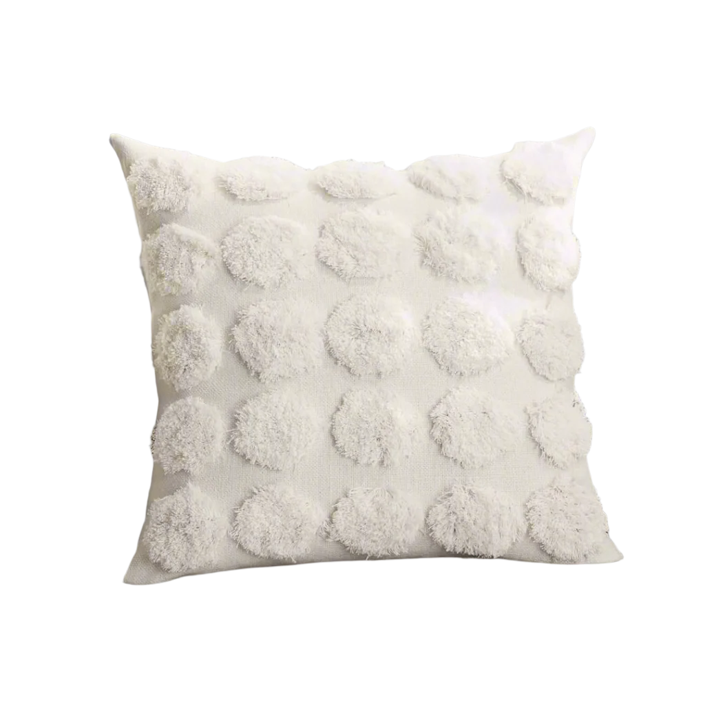 White textured pillow on a gray background